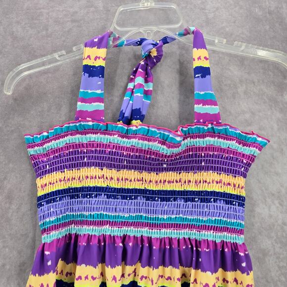 105. Purple Stripe Smock Halter Padded Swimwear Tankini Tank Top Extra Large - Picture 3 of 6